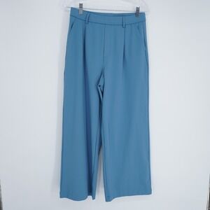 Halara Pleated High Waist Wide Leg Pull On Stretch Pants Medium Petite Blue